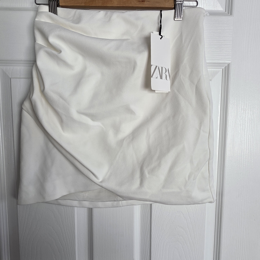 NWT Zara White Draped Mini Skirt